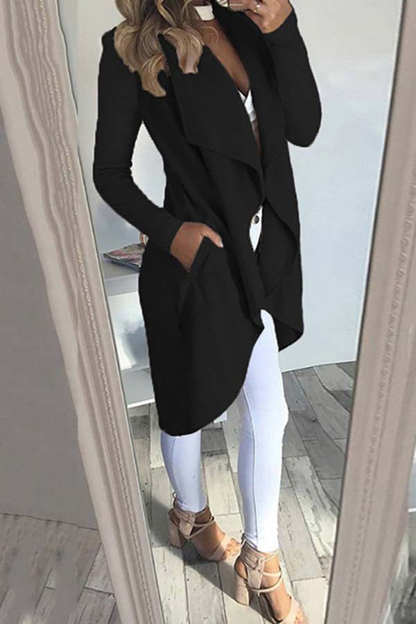 Fashion Solid Colour Lapel Slim Long Windbreaker Jacket