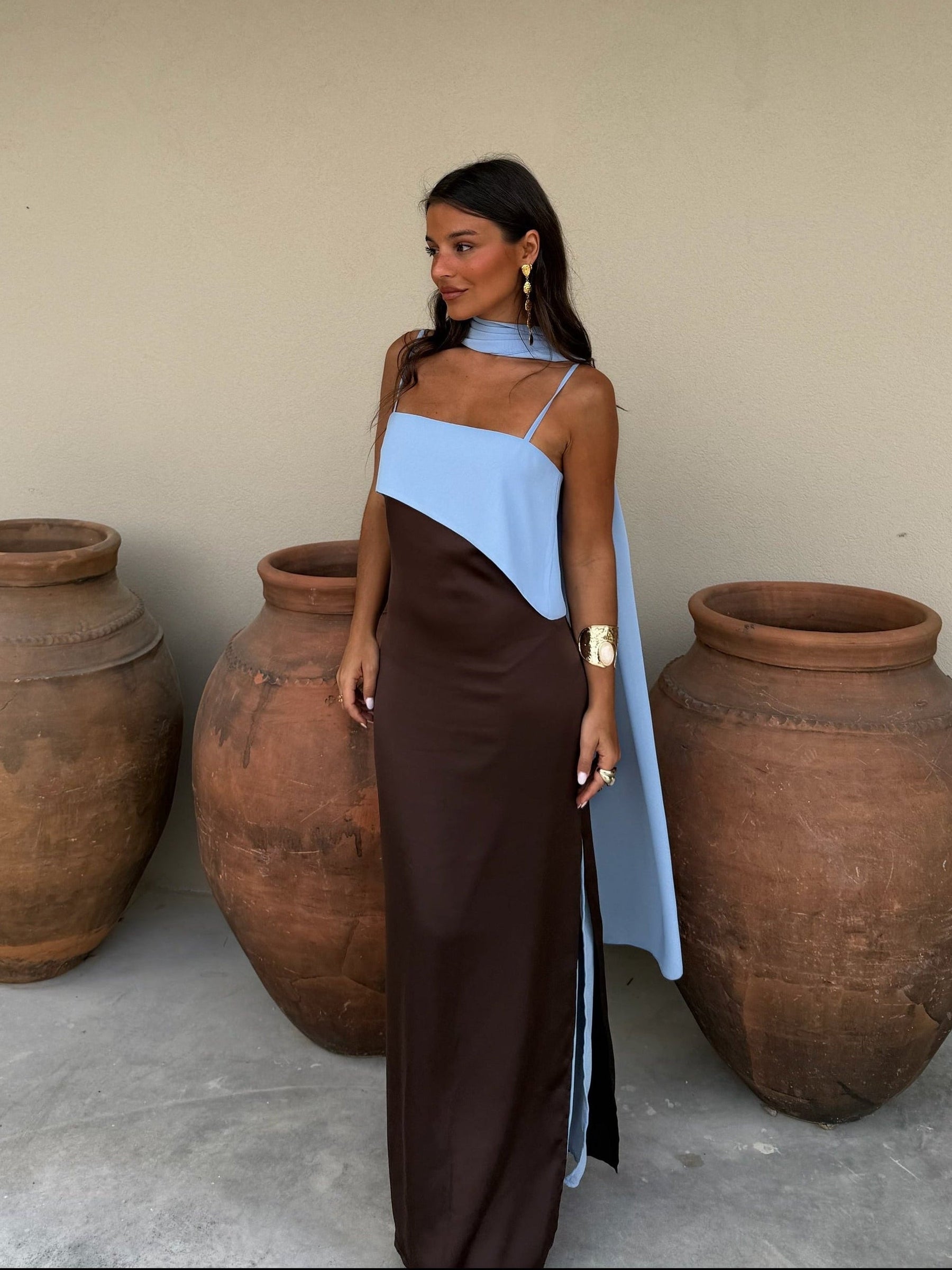 Viviana Dress | Brown & Blue