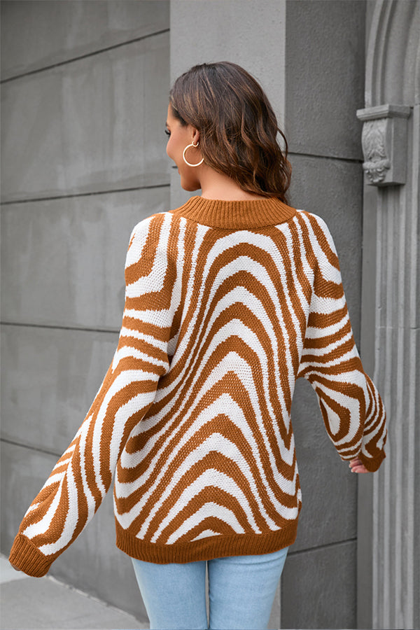 Leopard Print Sweater Fashion Half Turtleneck Knit Loose Sweater
