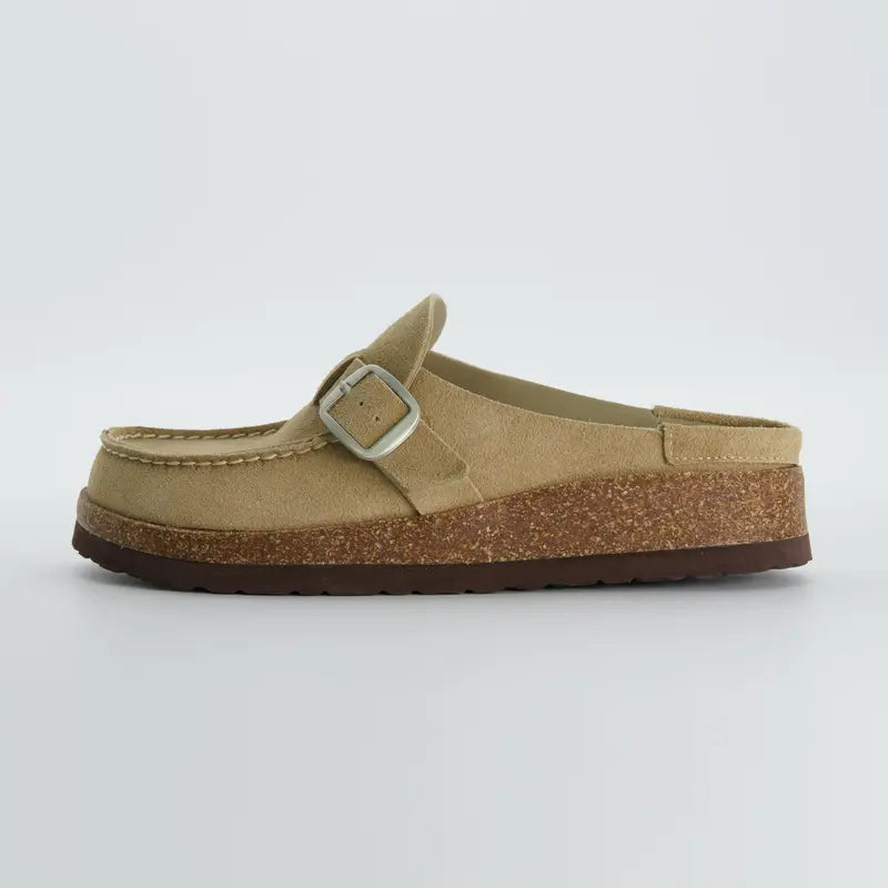 ELIZABETHT - Suede Cork Footbed Clogs Casual