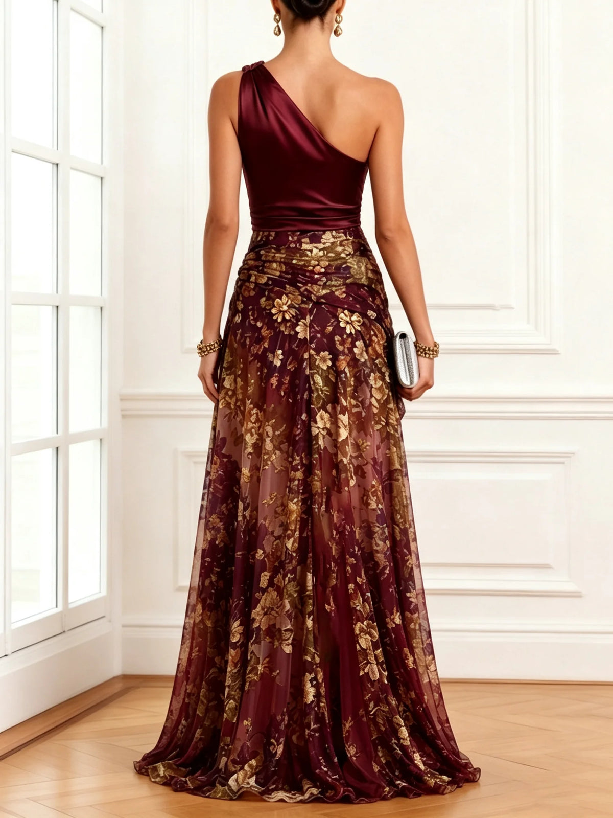 Olina | Vintage One-Shoulder Kink Patchwork Split Dress