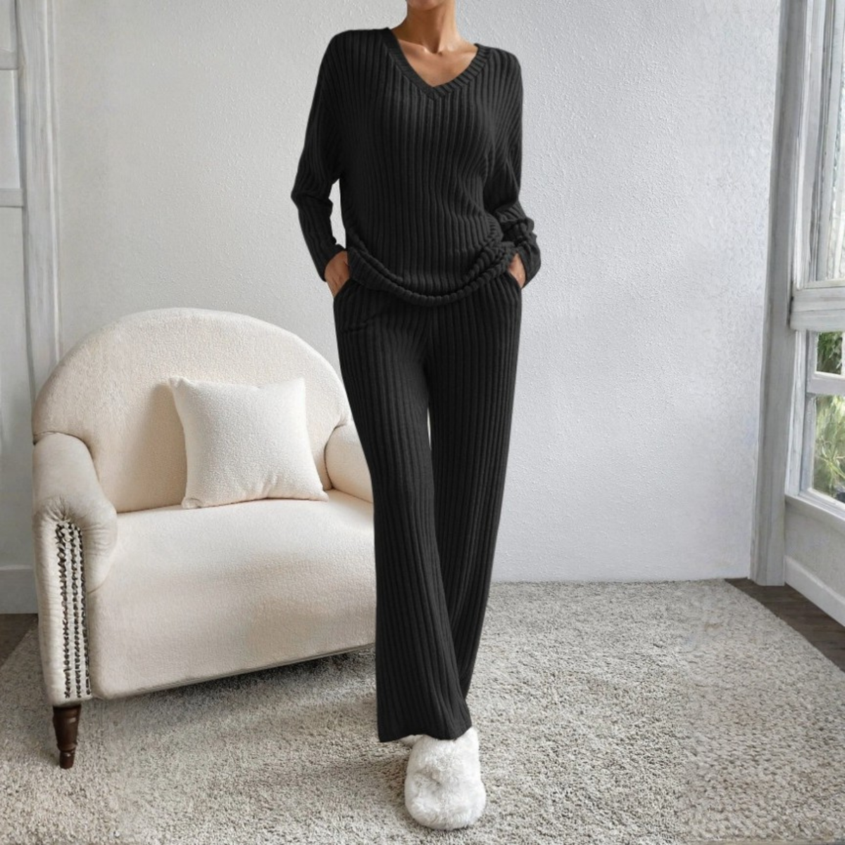 ENLINST - Long Sleeve V-Neck Top