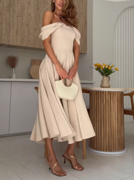 Candela | Elegant Off-Shoulder Draped Maxi Dress