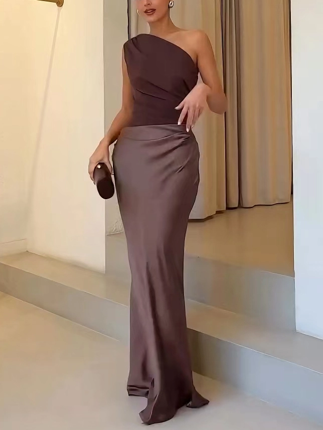 Laura | Elegant One-Shoulder Pleated Evening Maxi Dress