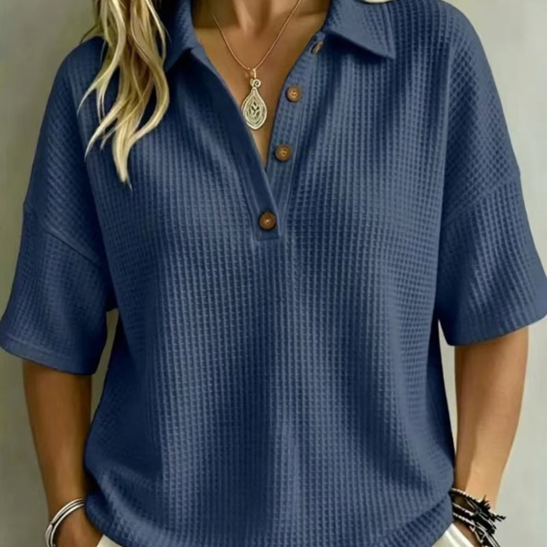 Maddison | Relaxed Waffle Polo Top