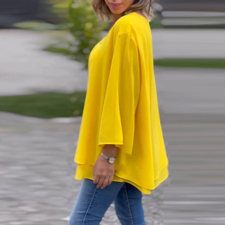Hyacinth - V-Neck Flowy Zipped Top