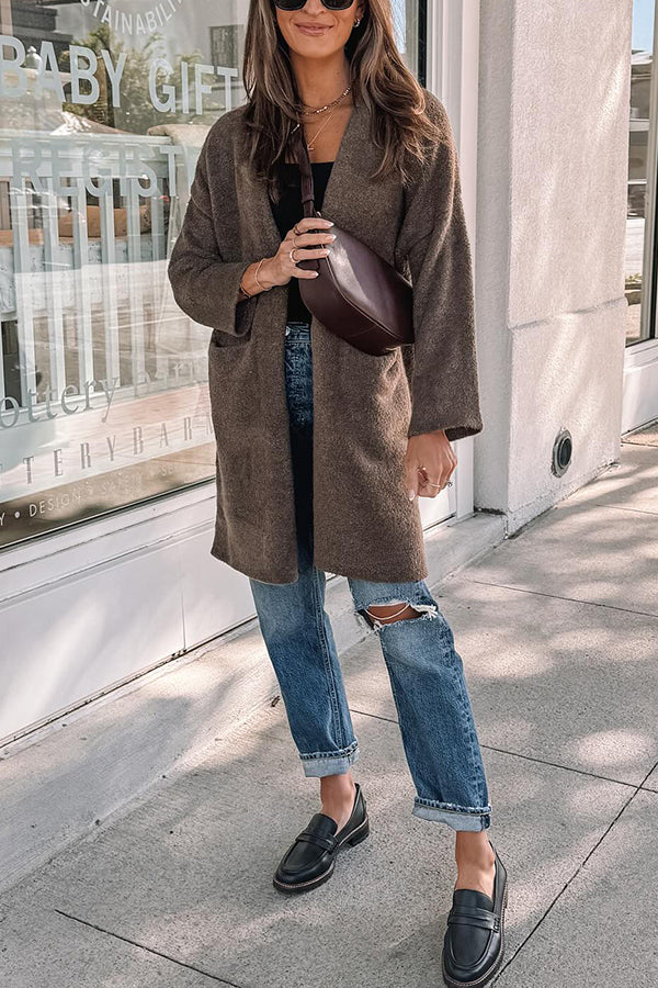 Large pocket loose simple cardigan