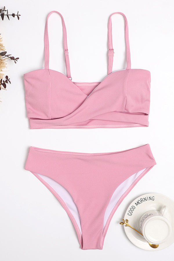 Pit Strip Solid Color Crossover High Waist Bikini