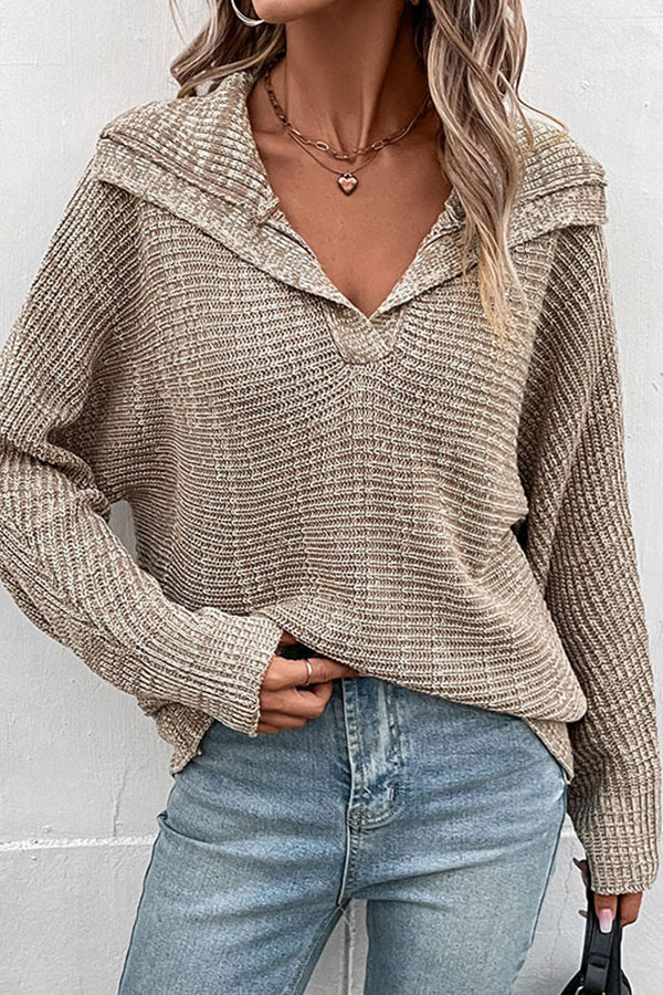 Solid Color Casual Long Sleeve Lapel Sweater