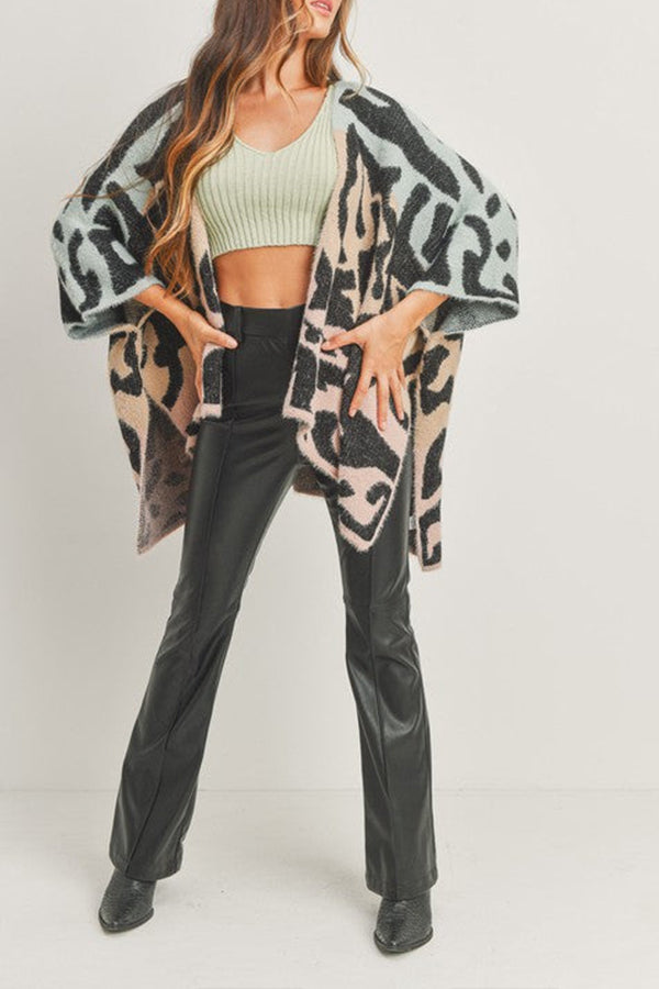 Incredibly Soft Knit Gradient Animal Print Poncho Cardigan