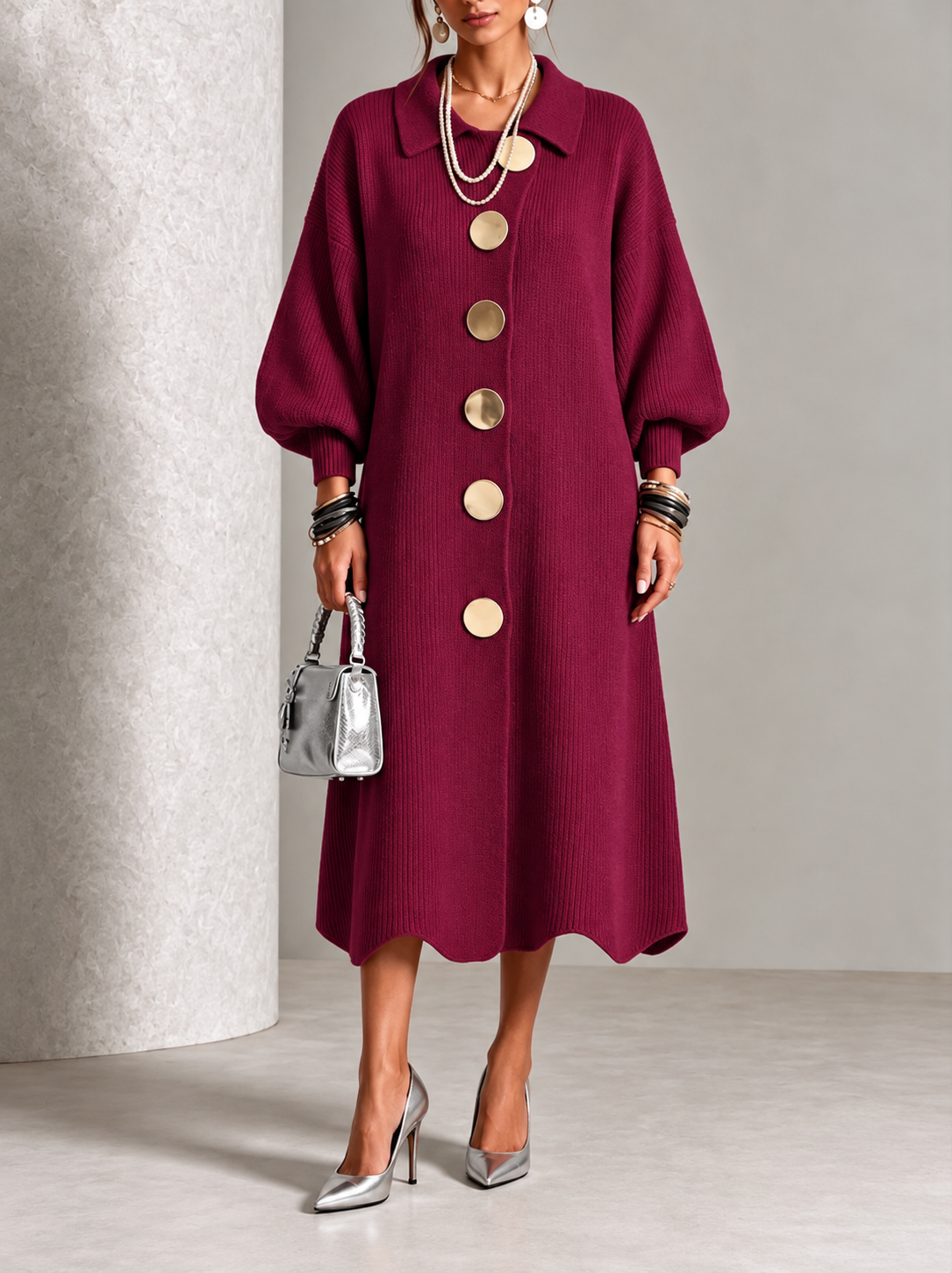 Evelyn | Elegant Button Knit Dress