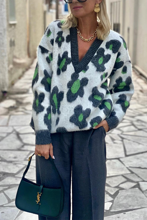 FLOWER |  Knit Flower Pattern Loose Pullover Sweater