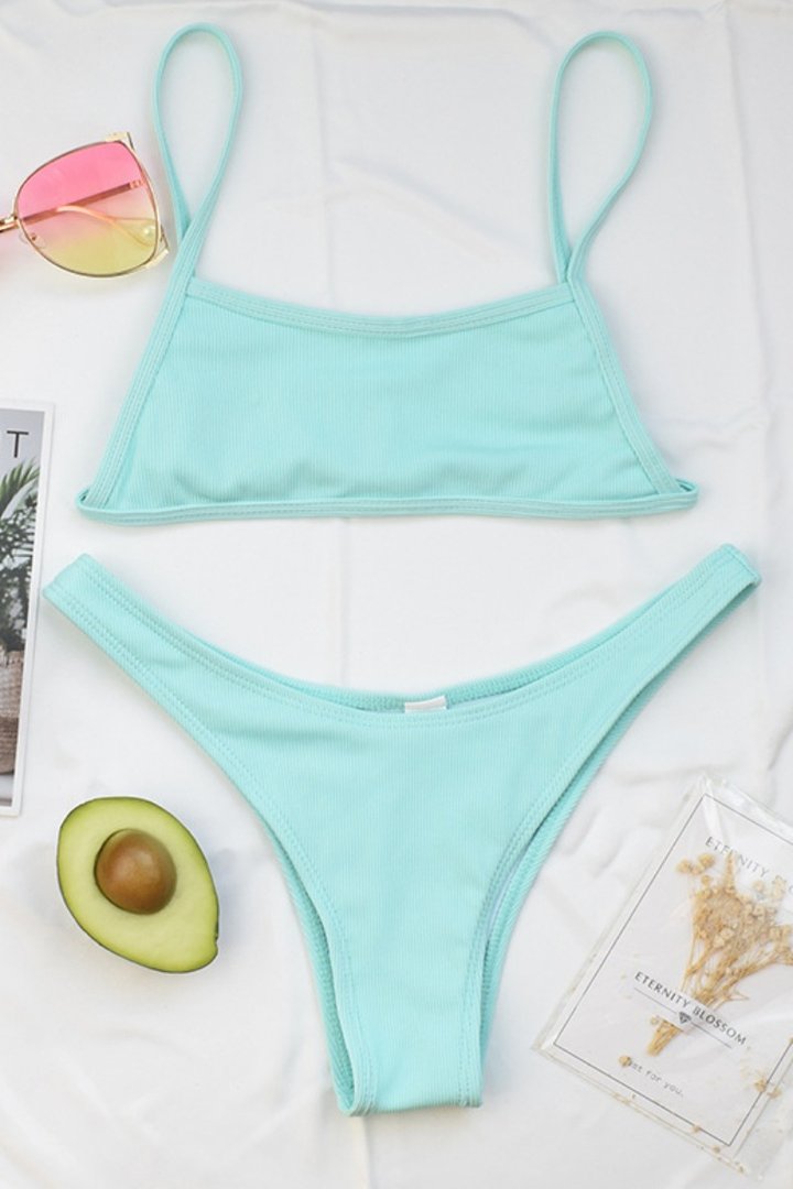 Bandeau High Cut Solid Bikini Set (4 Colors)
