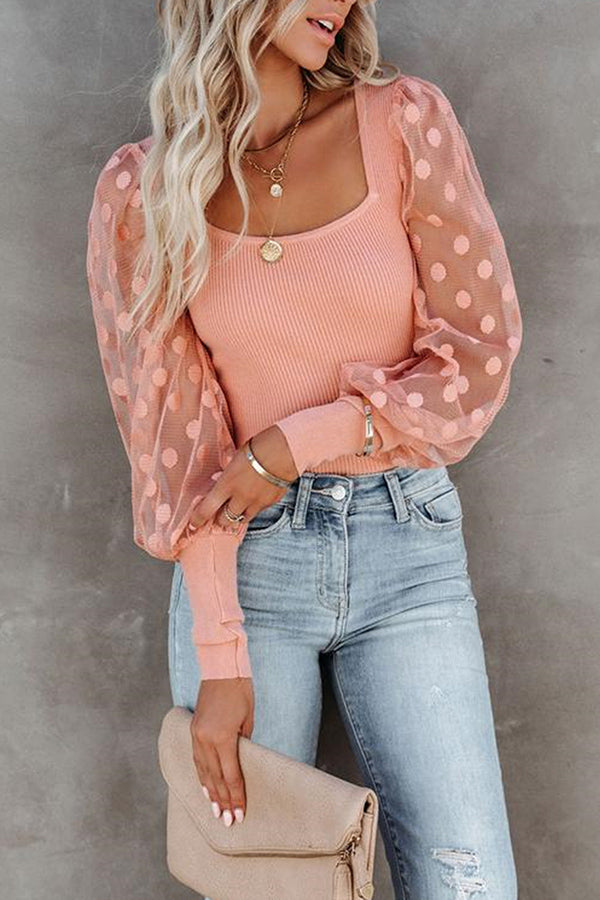 LET'S GO LIGHT DOTTED UP SHEER LONG SLEEVE TOP