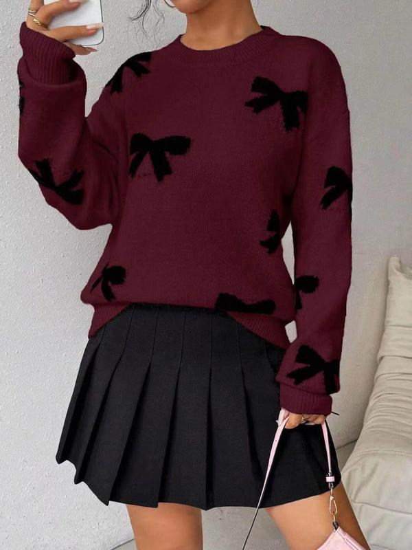 FRANCEST - Bow Print O-Neck Knit Winter