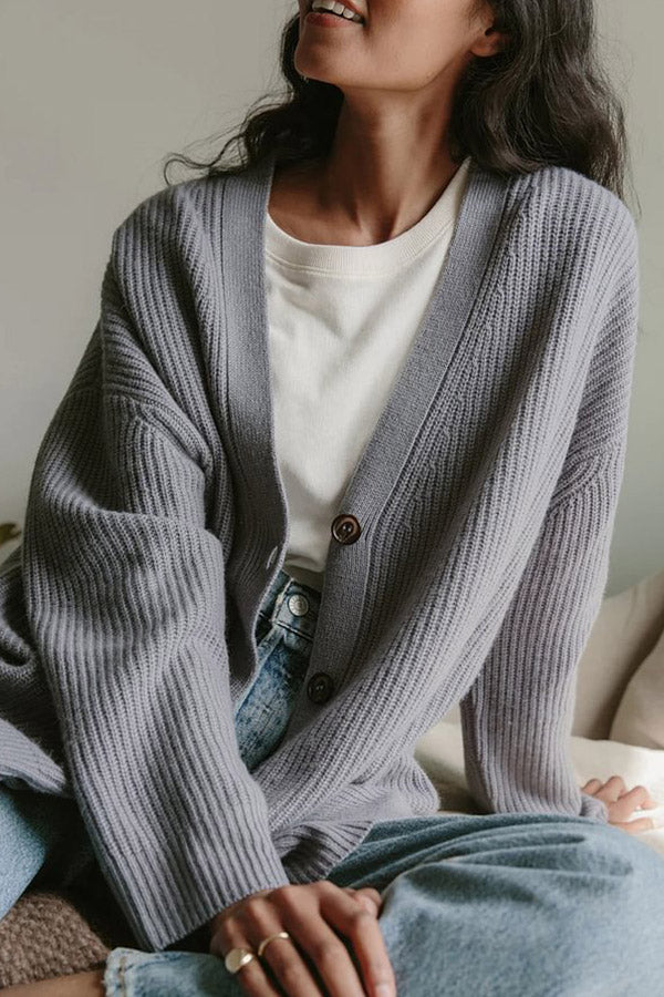 Mountain View Knit Ribbed Button Relaxed Cardigan