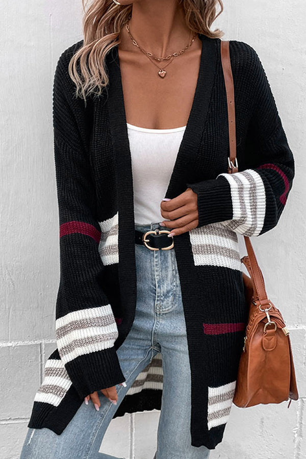 Long Sleeve Colorblock Long Sweater Cardigan Jacket