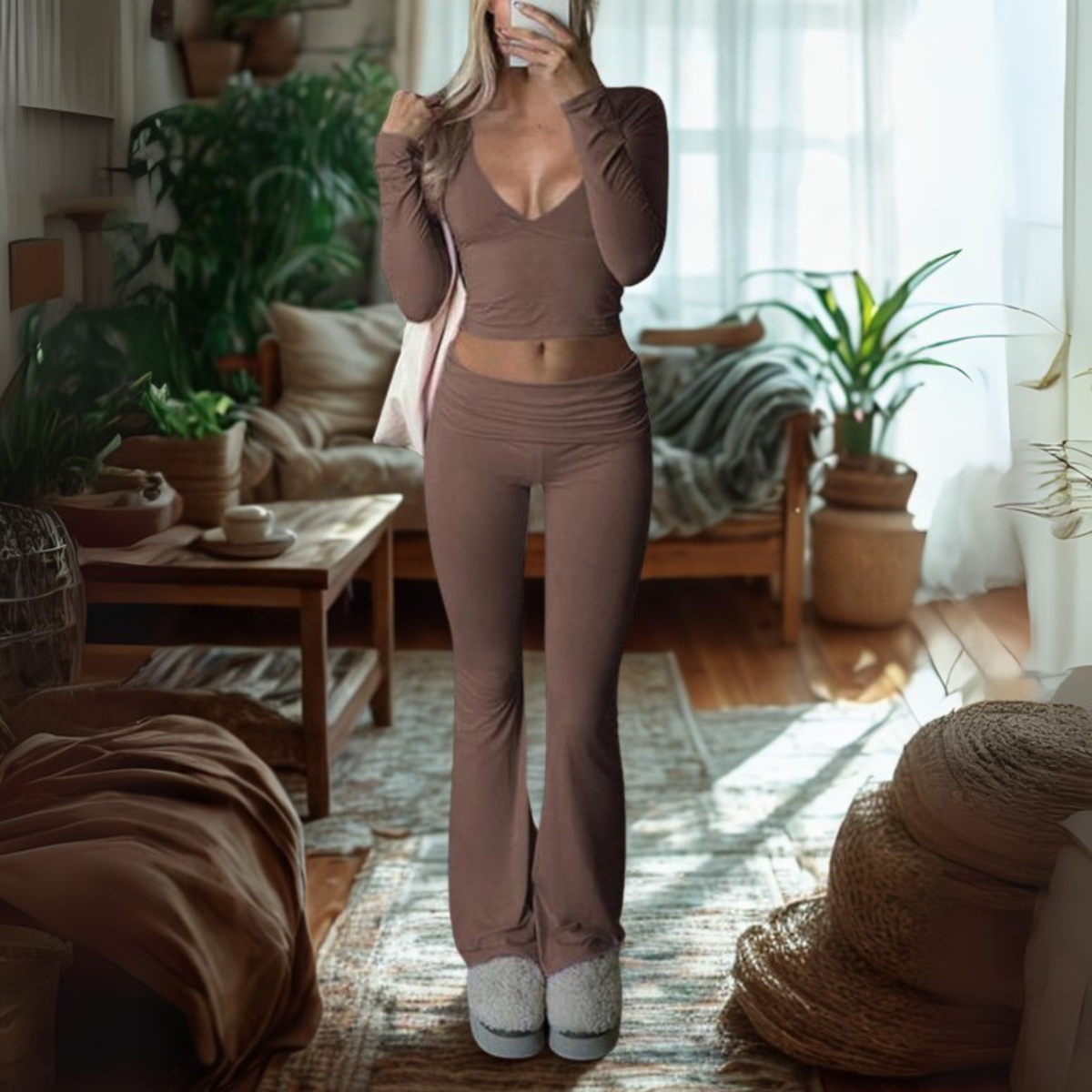 SINAT - V-Neck Long Sleeve Crop Top