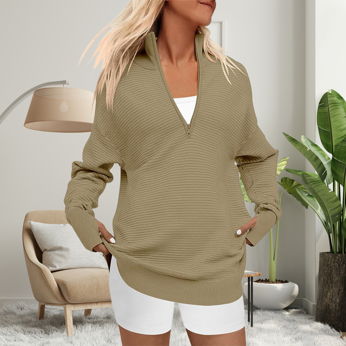 QUINNT - Cozy Long Sleeve Quarter Zip