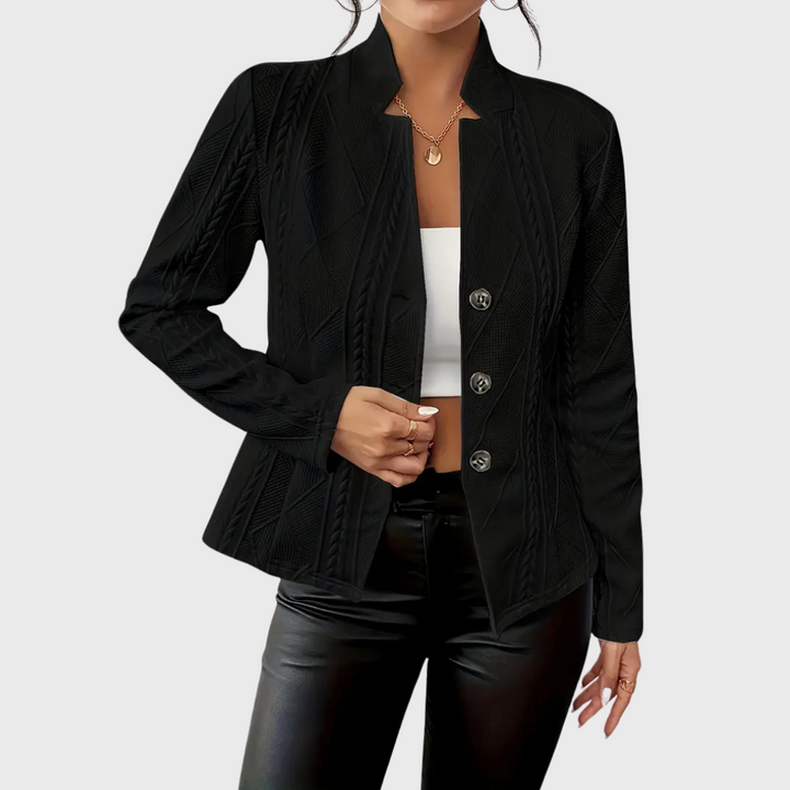 WOMEN’S STRUCTURED KNIT SLIM-FIT BLAZER WITH BUTTON DETAIL | VIVI