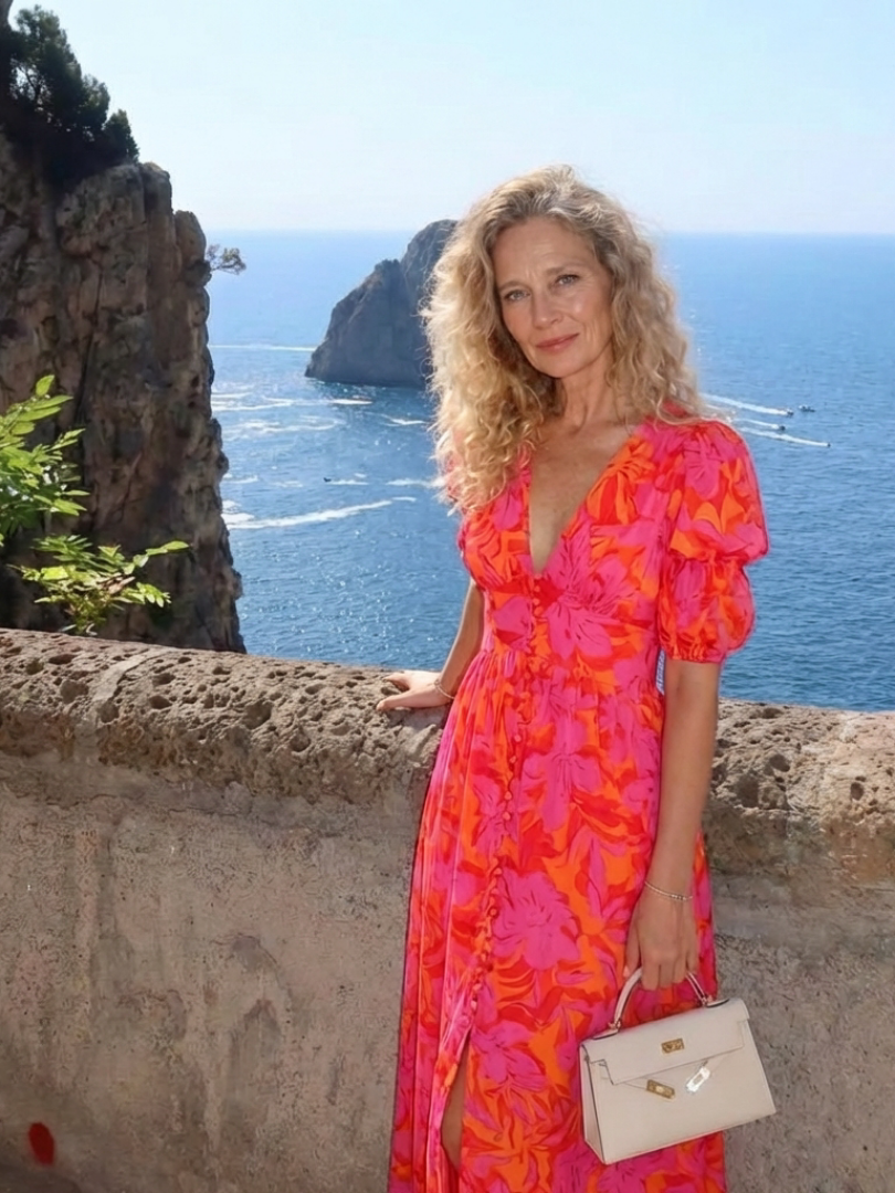 Willow™ - Floral V Neck Puff Sleeve Midi Dress