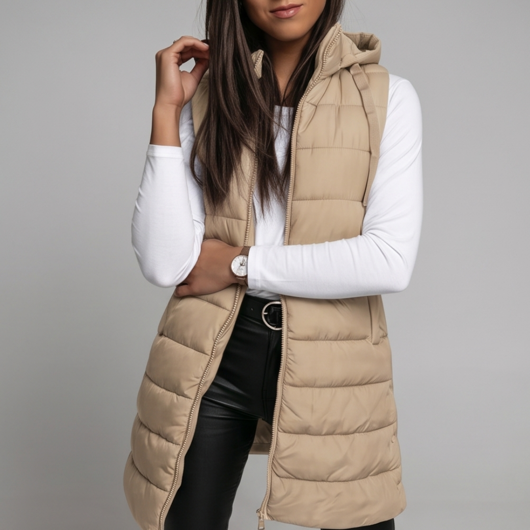 Aveline - Long Hooded Puffer Vest