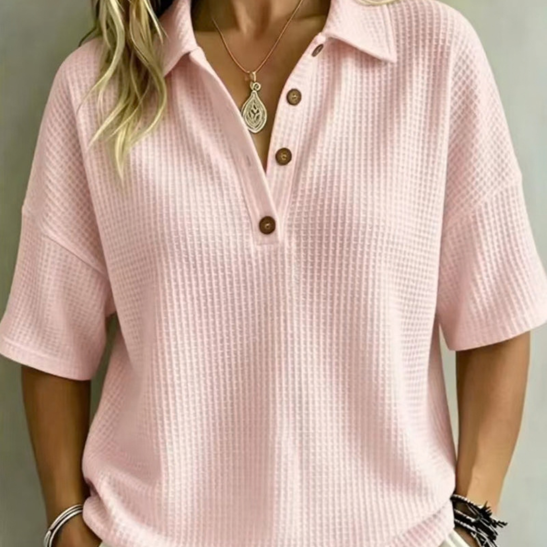 Maddison | Relaxed Waffle Polo Top