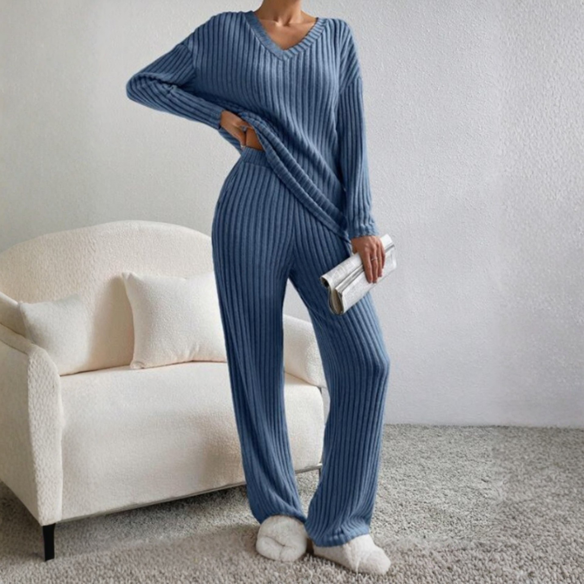 ENLINST - Long Sleeve V-Neck Top