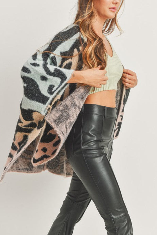 Incredibly Soft Knit Gradient Animal Print Poncho Cardigan