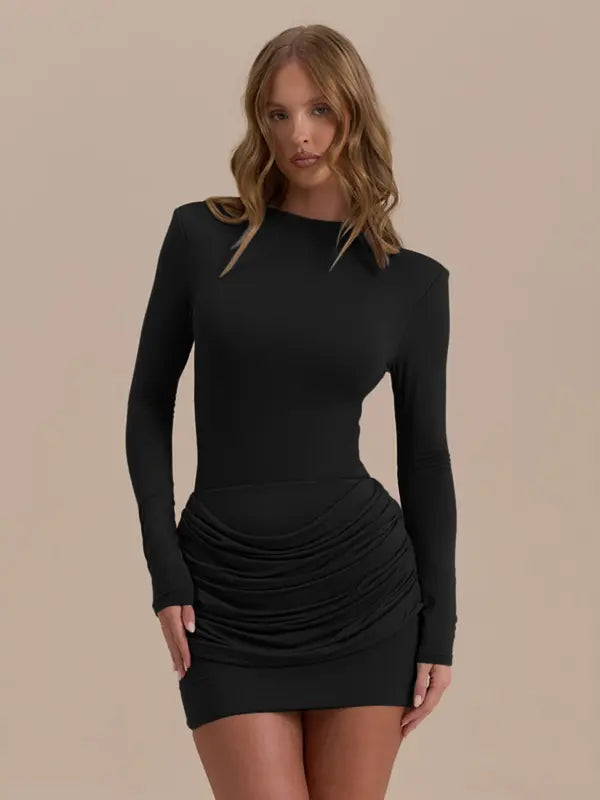 ZERNAT - Long Sleeve Ruched A-Line Dress