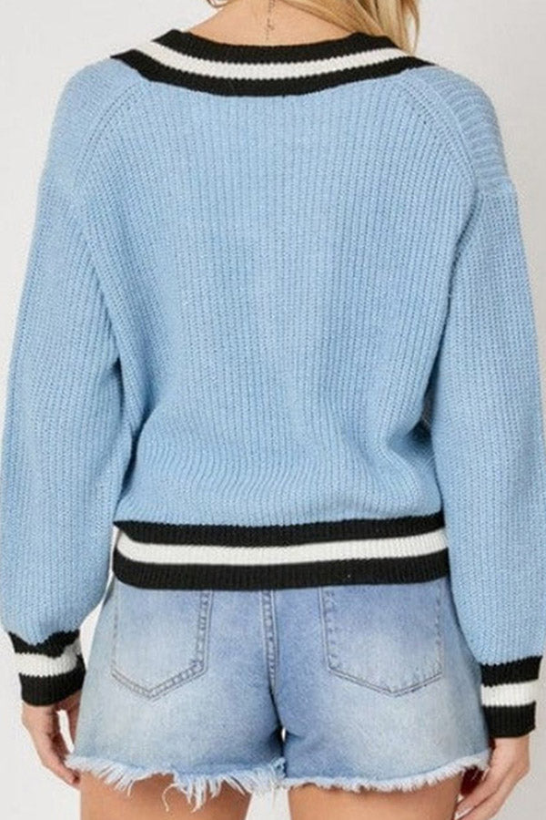 NICKIE | V-neck long-sleeved color-block sweater