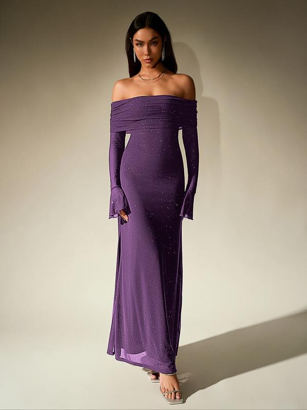 DARCIET - Off Shoulder Ruched Sequin Bodycon