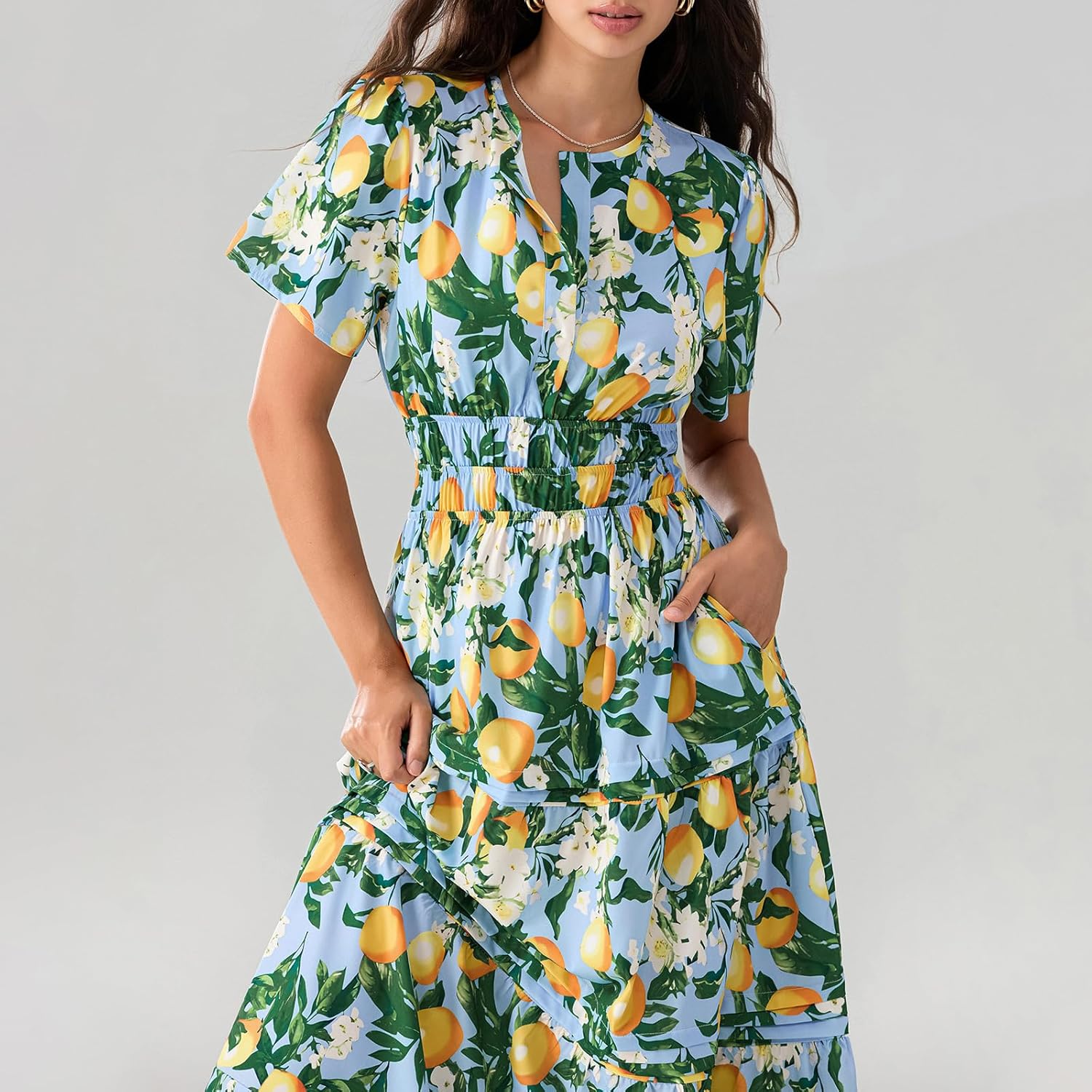 Lely | Lemon Dress V Neck Flowy Aline Beach Dress