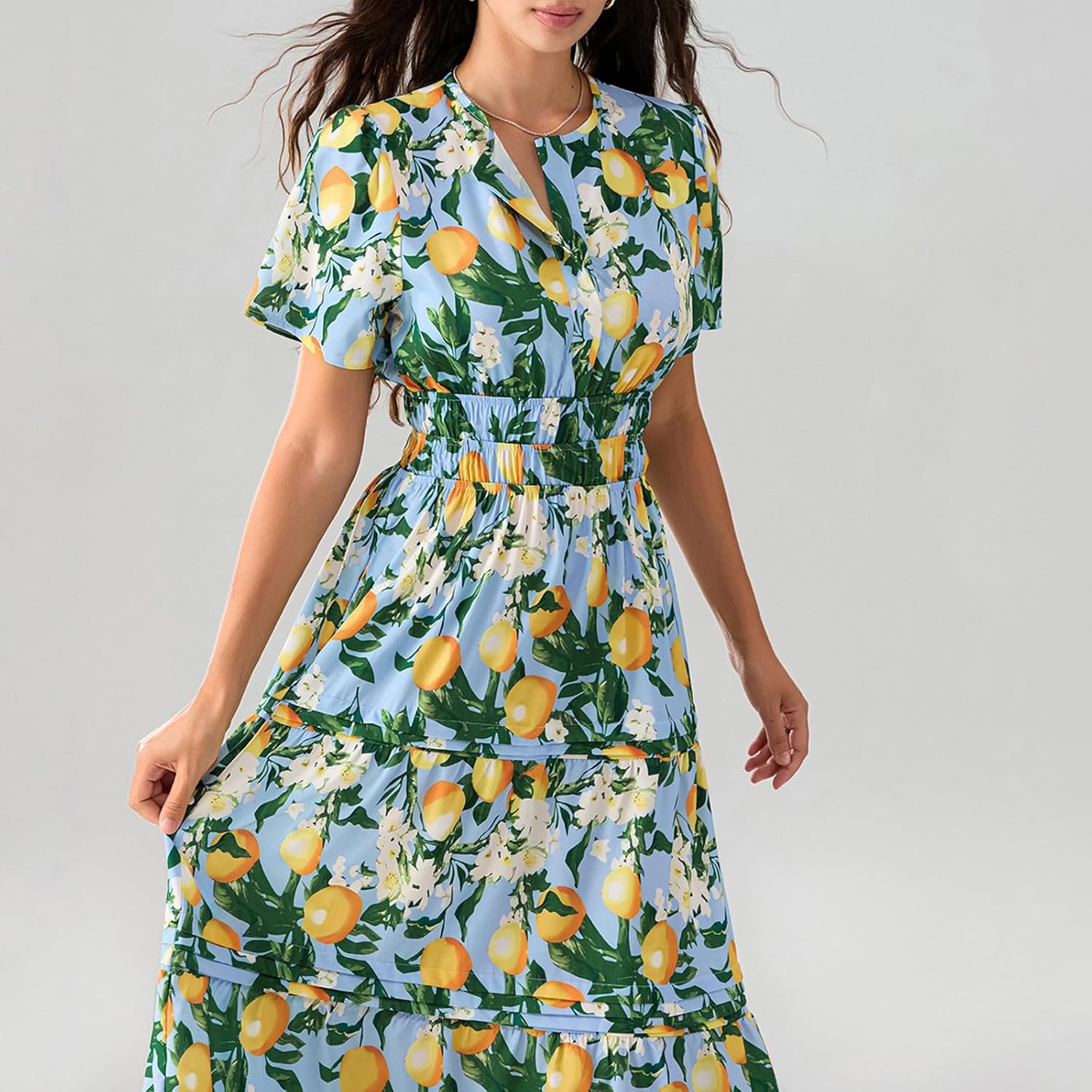 Lely | Lemon Dress V Neck Flowy Aline Beach Dress