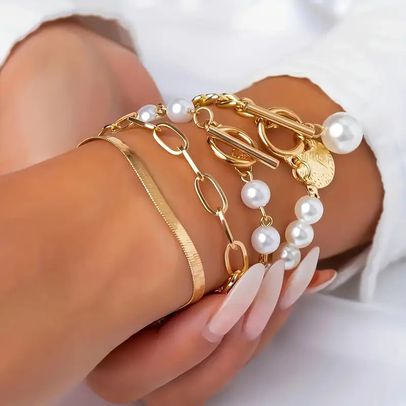 Luxury layered pearl bracelet set