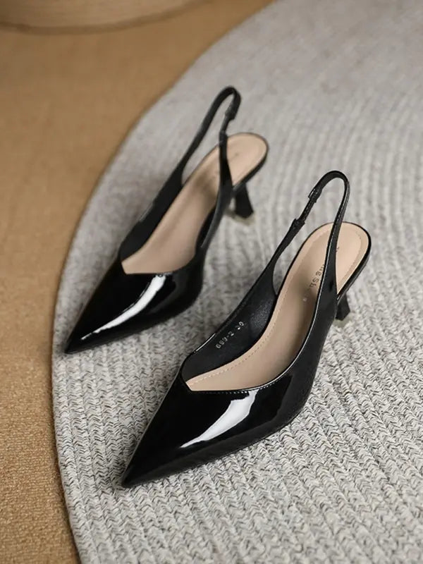 AMIRAT - PU Leather Slingback Heels Simple