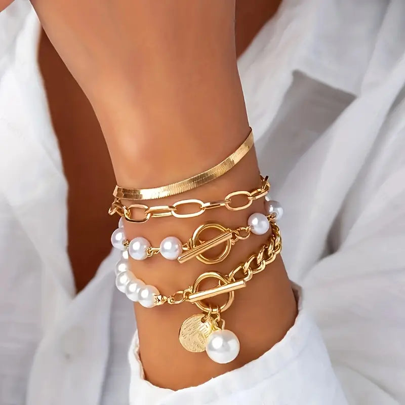 Luxury layered pearl bracelet set