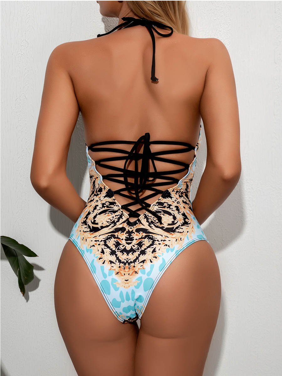Vintage printed swimsuit one piece