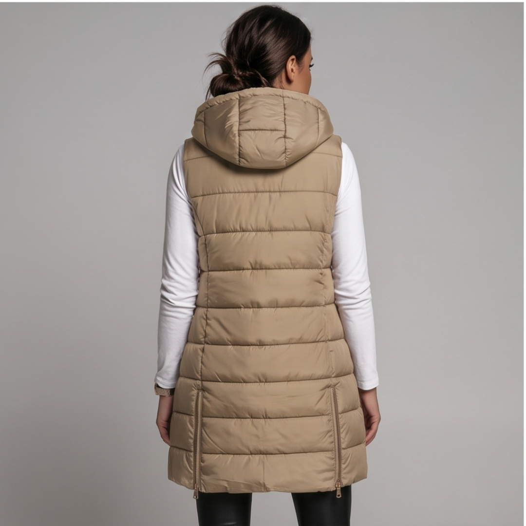 Aveline - Long Hooded Puffer Vest