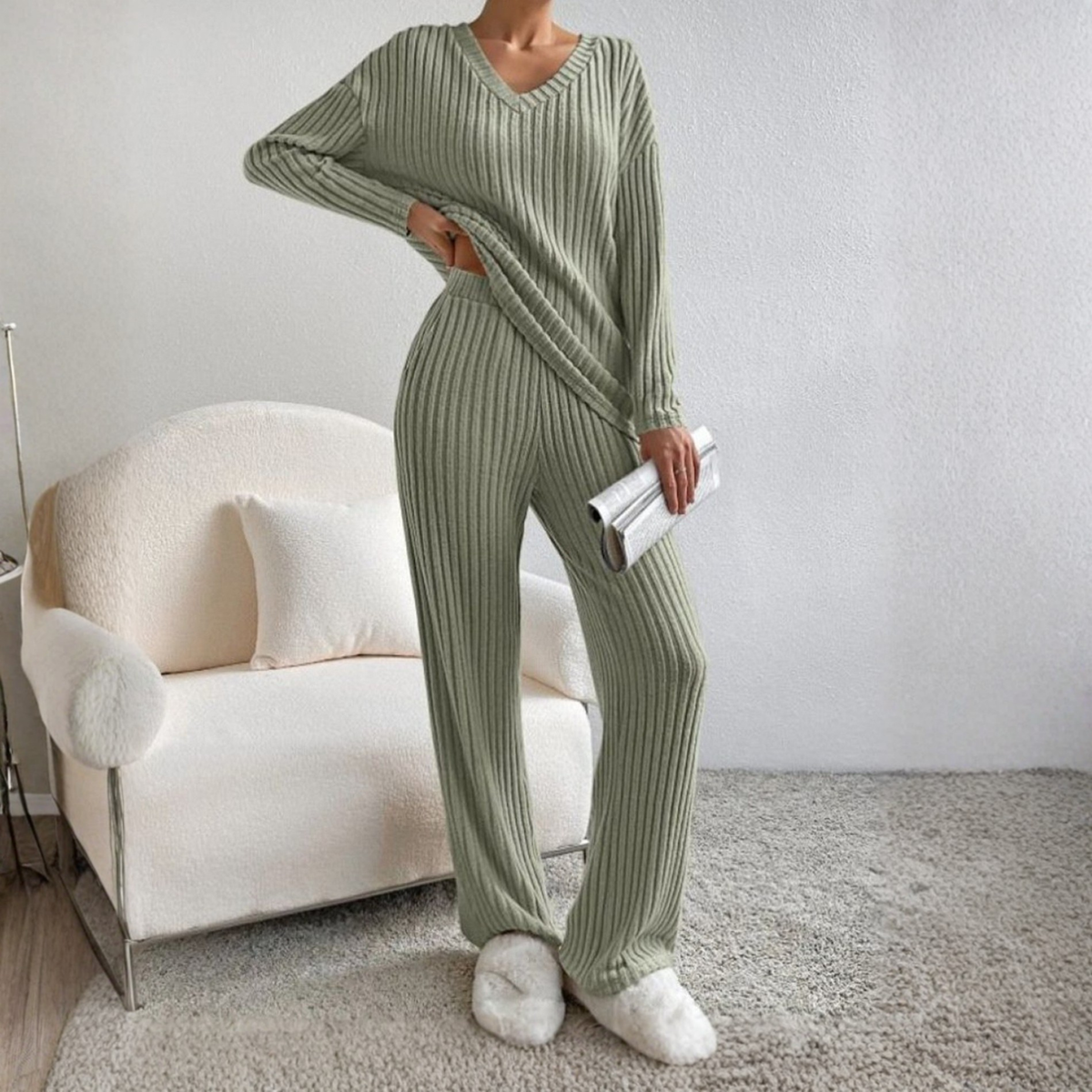 ENLINST - Long Sleeve V-Neck Top