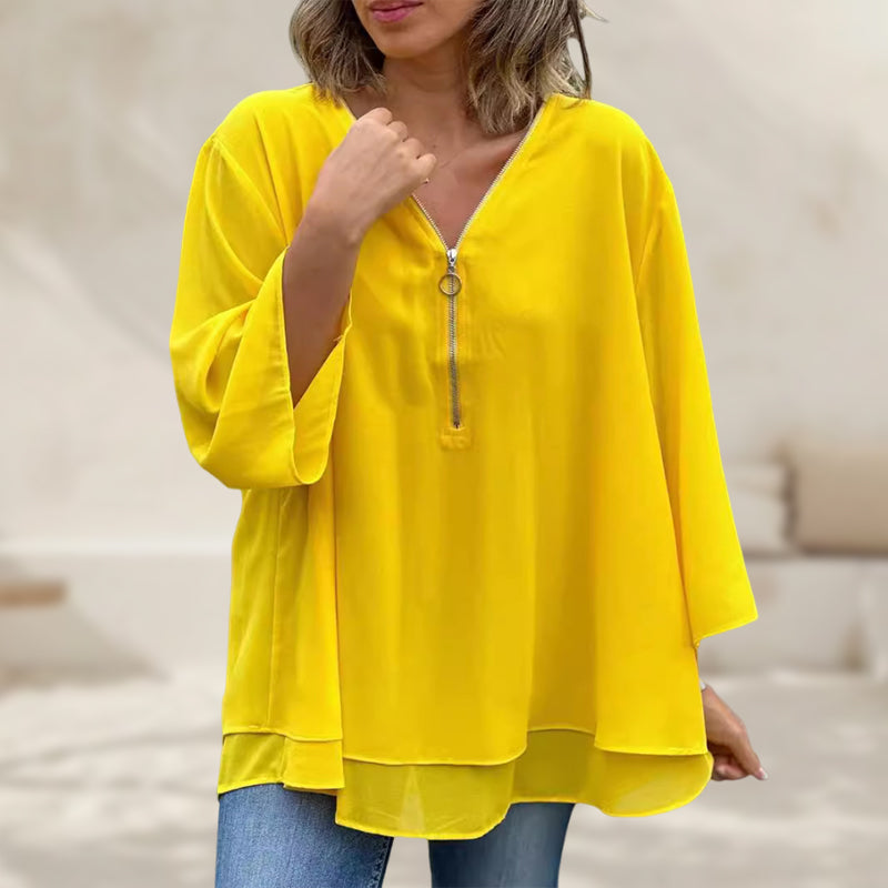 Hyacinth - V-Neck Flowy Zipped Top