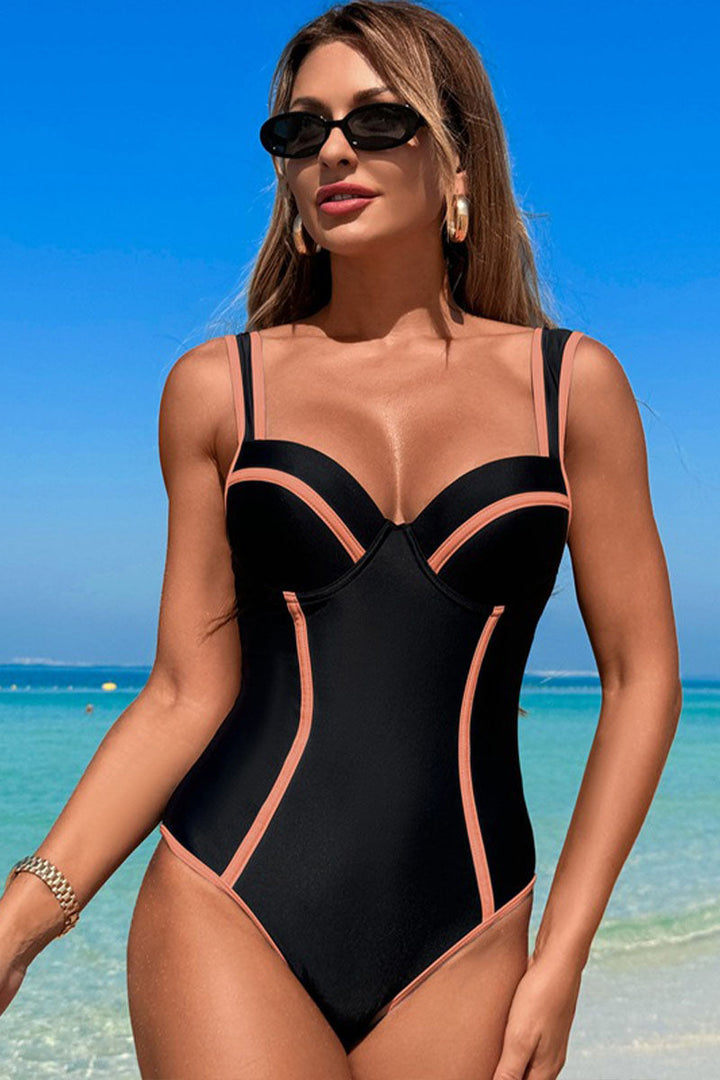 One-piece Patchwork Strap Swimsuit