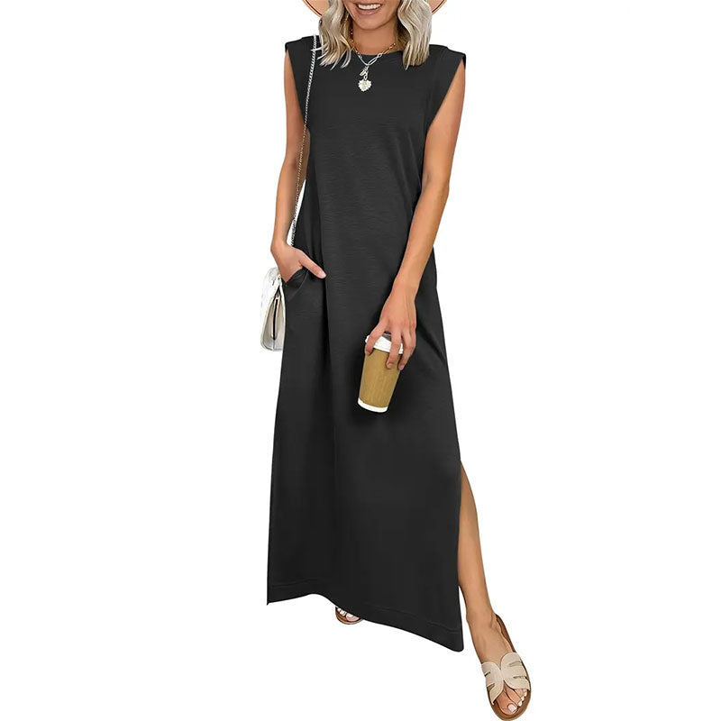 Casual Sleeveless Crew-Neck Maxi Dress