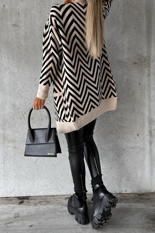 Lapel long sleeve loose mid-length leopard print woolen casual cardigan