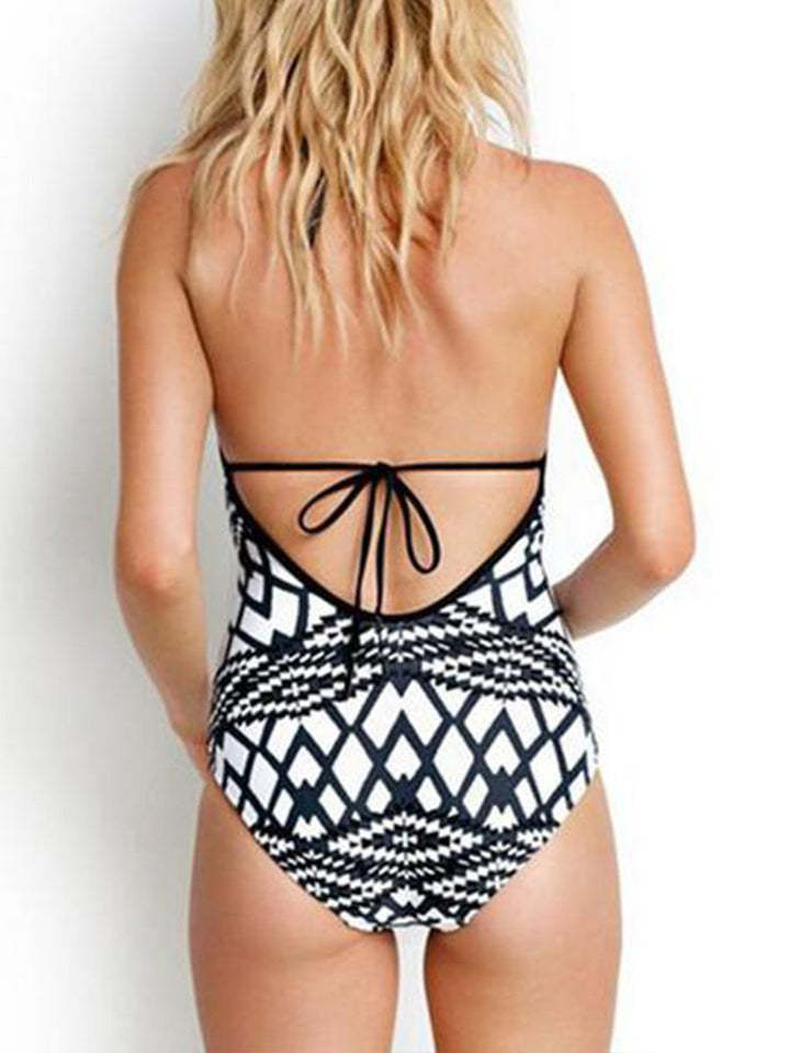 Graphic Print Halter Neck One-piece Swimwear
