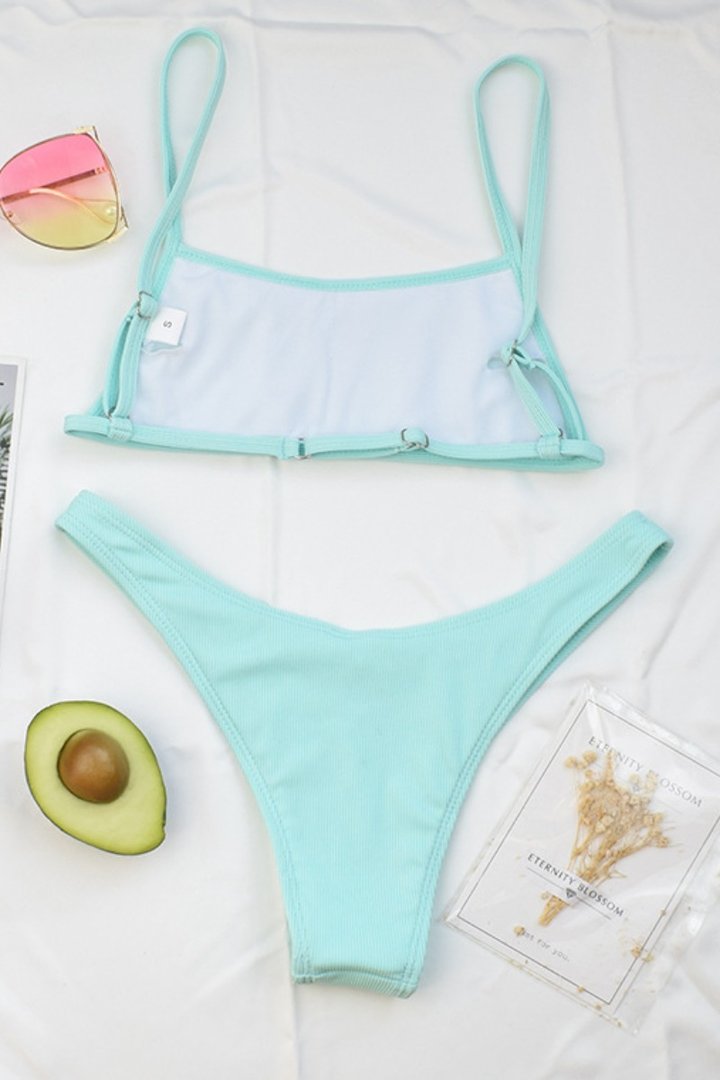 Bandeau High Cut Solid Bikini Set (4 Colors)
