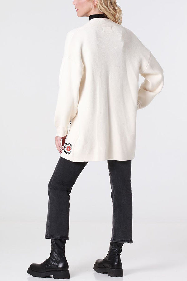 ASEYNE | Off-white knitted cardigan with embroidery detail