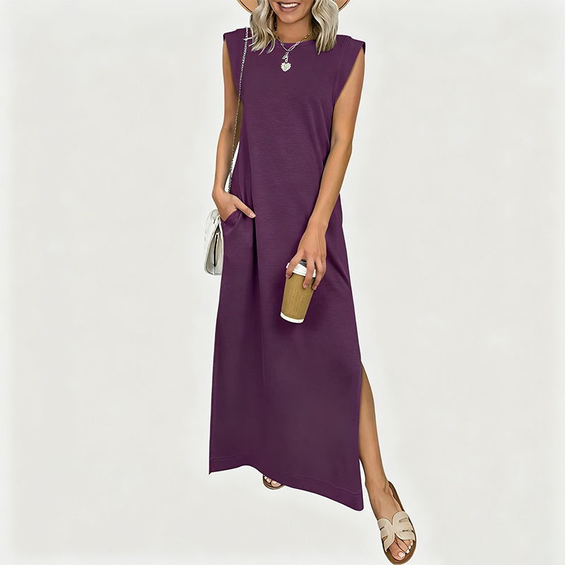 Casual Sleeveless Crew-Neck Maxi Dress