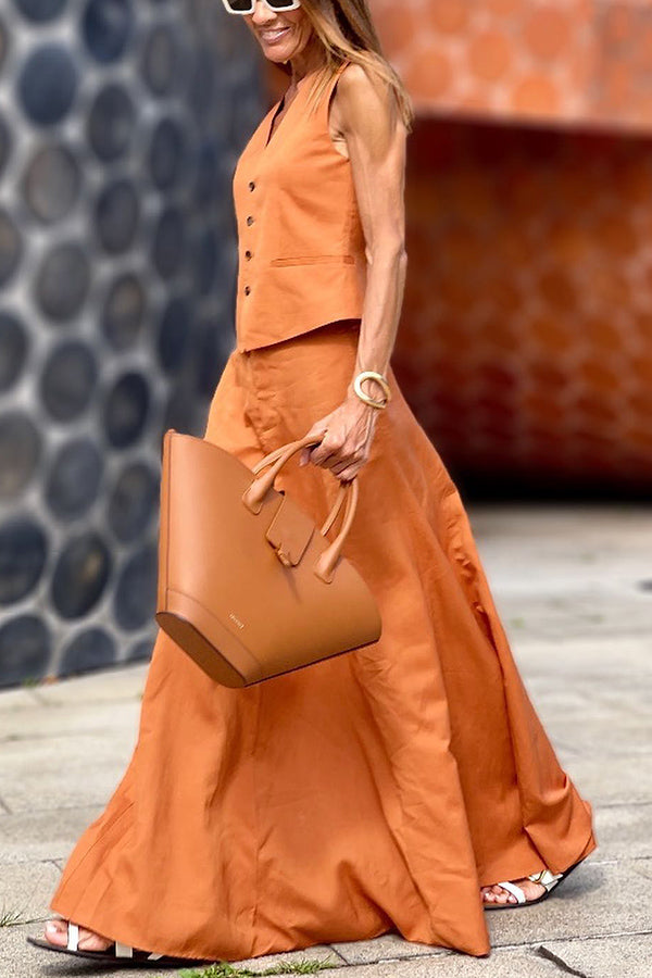 ORANGE | Button Vest Skirt Set