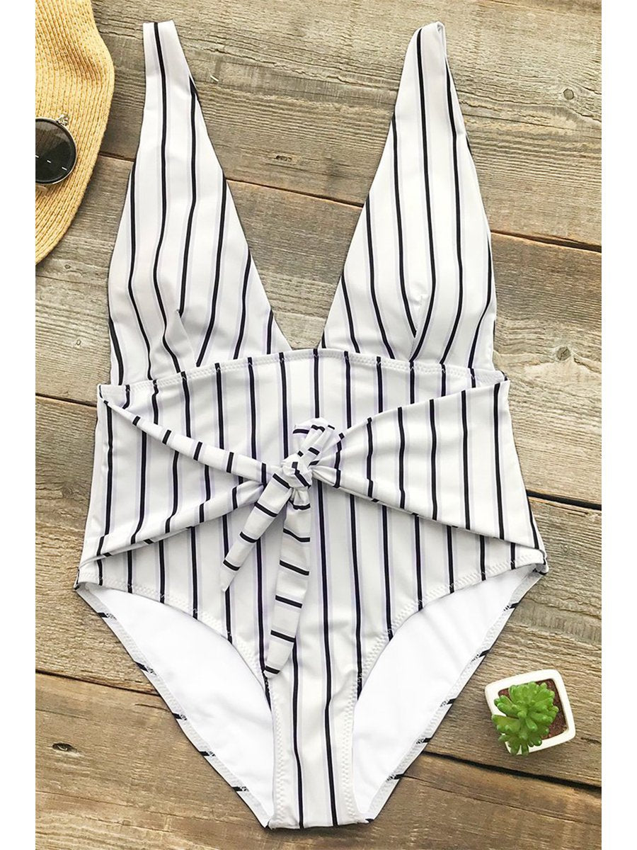 Striped Print On-piece Swimsuit